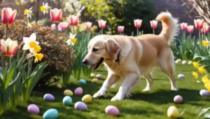 Easter egg hunt with dog
