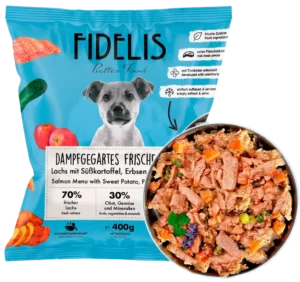 Fidelis Fresh Menu - Salmon with sweet potato, peas and zucchini