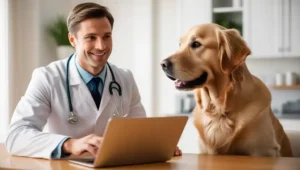 Online consultation with the vet with dog