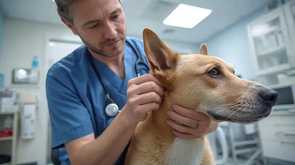 Hund beim Tierarzt - Ohrenuntersuchung