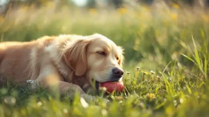 Healthy fruits - dog with an apple