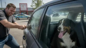 Dog in distress in an overheated car