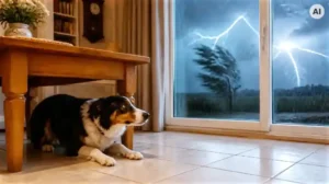 Dog in a thunderstorm