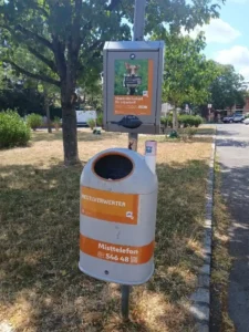 Disposal of dog waste - waste bag dispensers and trash cans