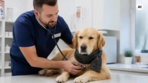 Dog with a cold at the vet
