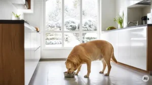 Overweight dog in winter weather
